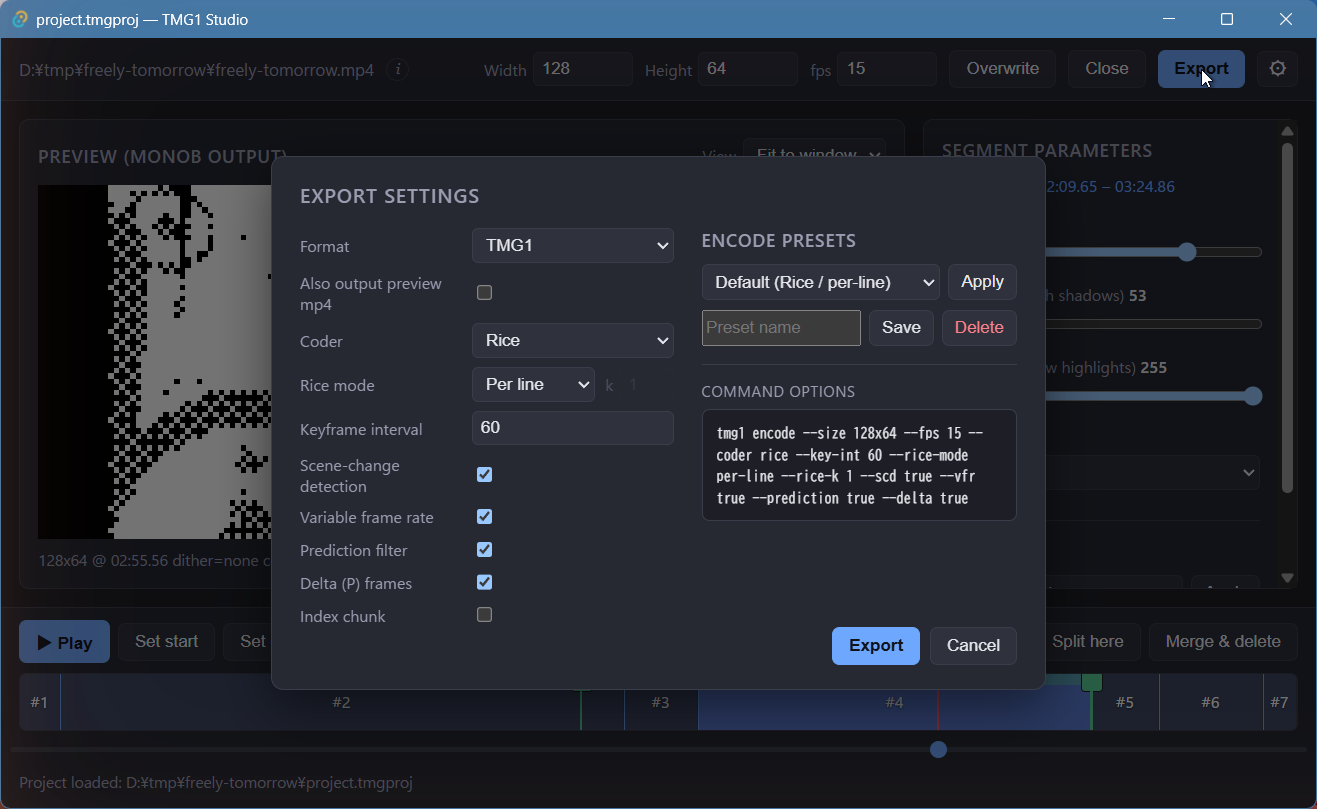Export settings